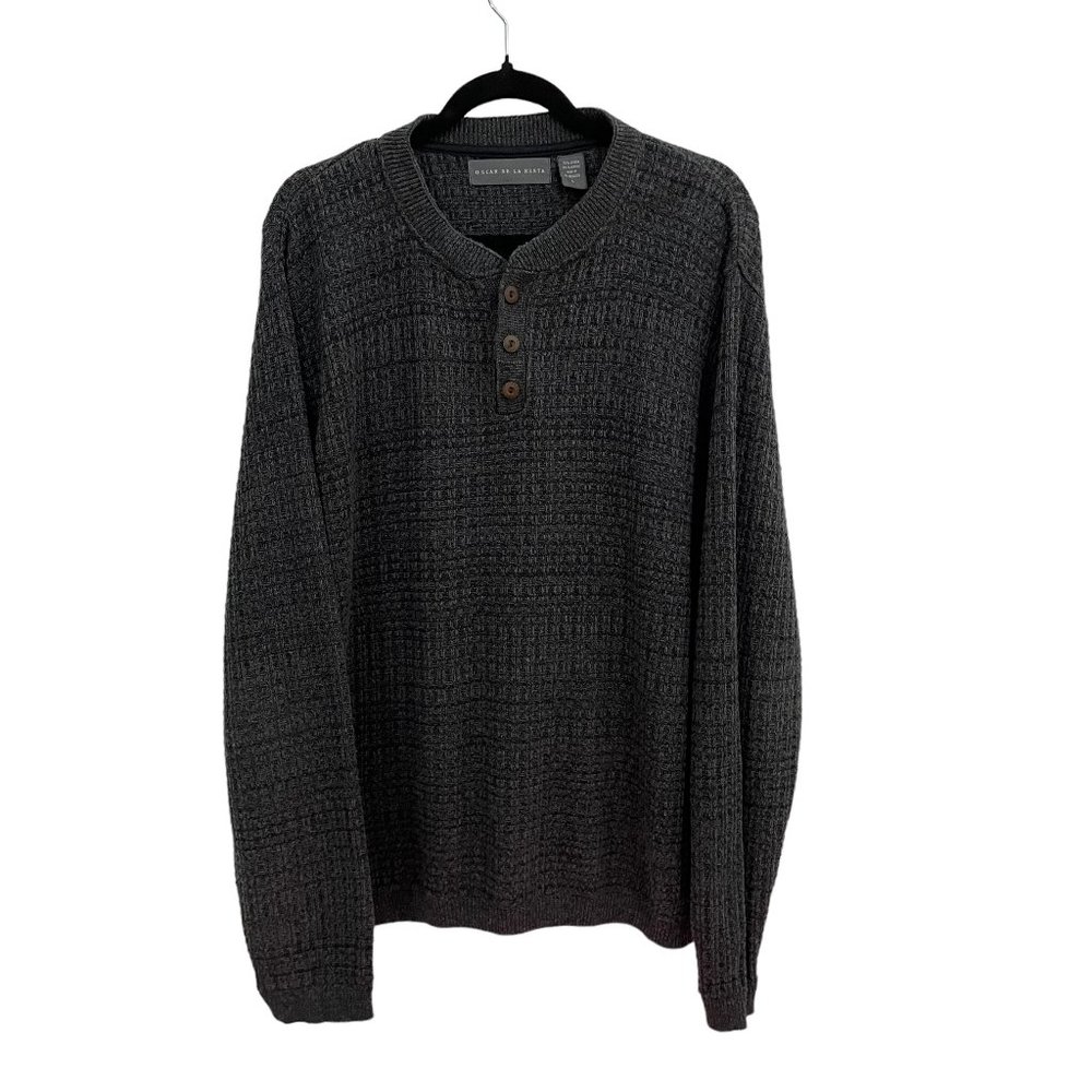 Oscar De La Renta Men’s Ribbed 3-Button Gray Casual Heavy Sweater Size Large